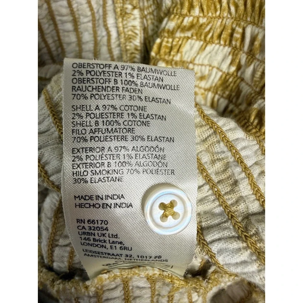 Anthropologie Floral Smocked Blouse Womens XL Yellow Cotton Boho Puff Sleeve Top